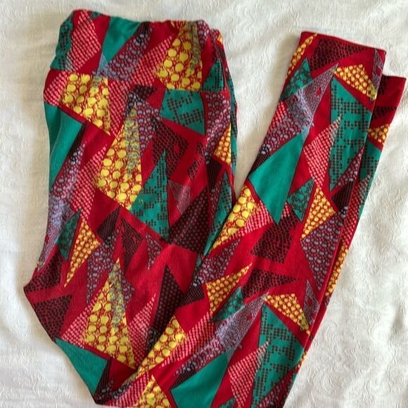 LuLaRoe TC Leggings Plus Size Christmas Red Green Gold - Picture 1 of 8